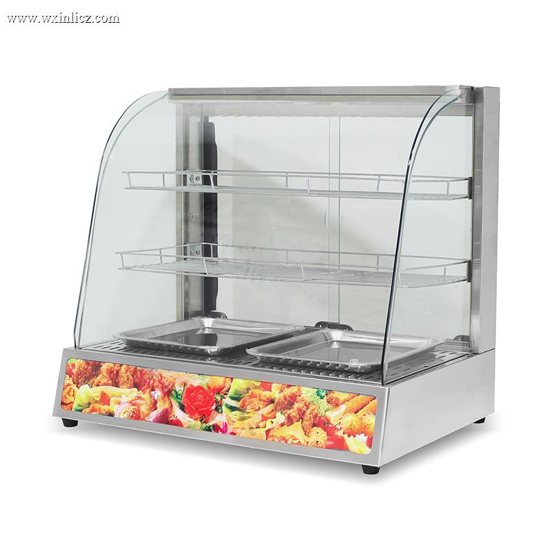 Stainless Steel Commercial Kitchen Electric Arc Glass Food Display Warmer Machine
