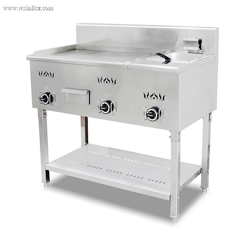 2/3 Smooth 1/3 Groove Plate Pattern Stainless Steel Natural Gas/LPG Standing Griddle and Fryer
