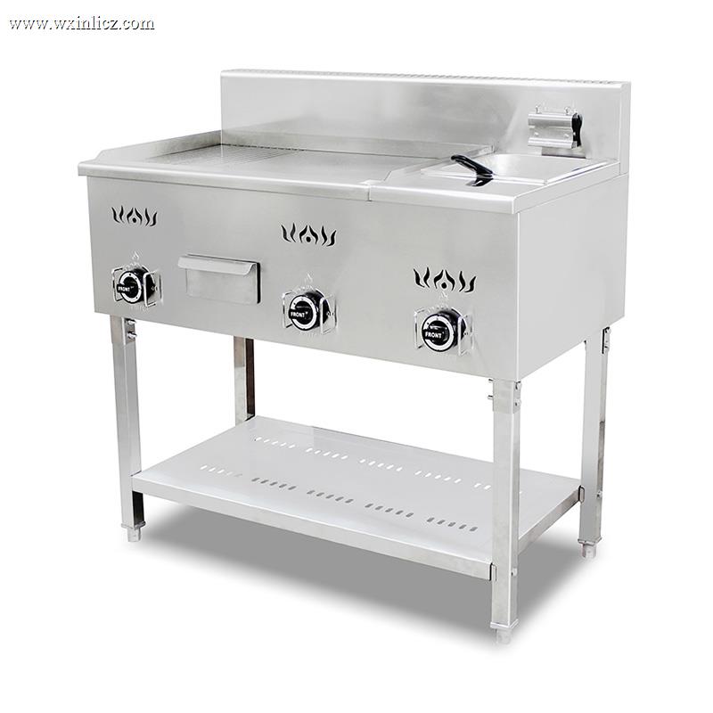 Flat Plate Pattern Stainless Steel Natural Gas/LPG Standing Griddle and Fryer