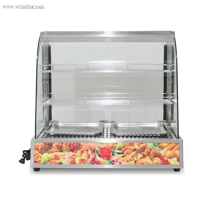 Stainless Steel Commercial Kitchen Electric Arc Glass Food Display Warmer Machine