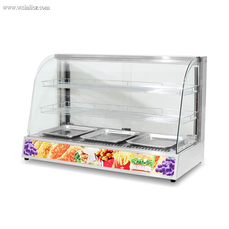 Stainless Steel Commercial Kitchen Electric Arc Glass Food Display Warmer Machine