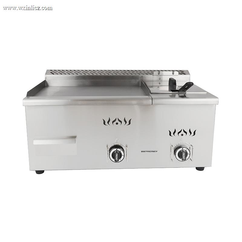 Stainless Steel Natural Gas/LPG Commercial Kitchen Countertop Griddle with Fryer